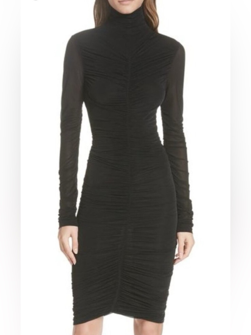 Diane Von Olivia Ruched Mesh Turtleneck Dress Sz S